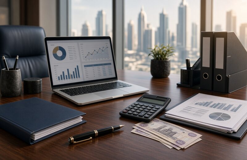 Tax consulting workspace overlooking Dubai